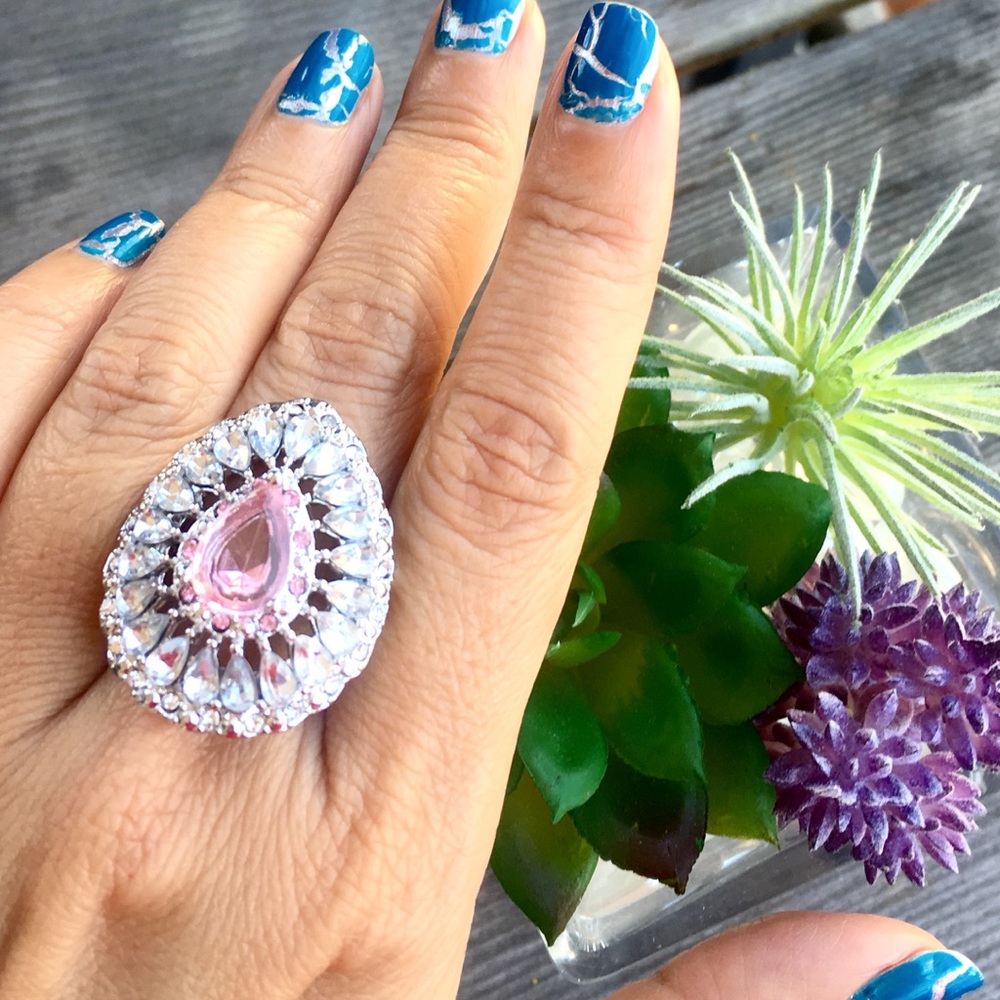 White Topaz & Amethyst Ring Size 6.5